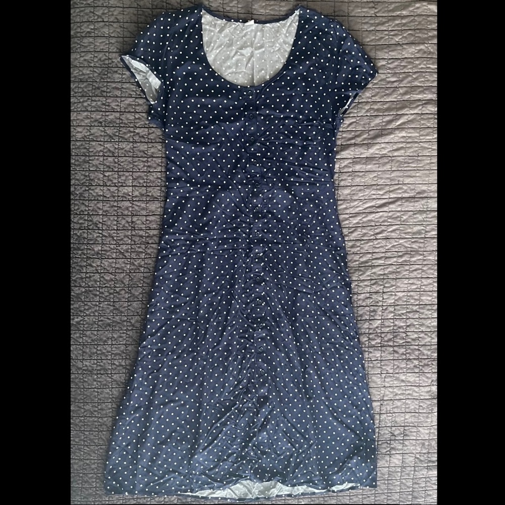 Navy + White Polka Dot Midi Dress